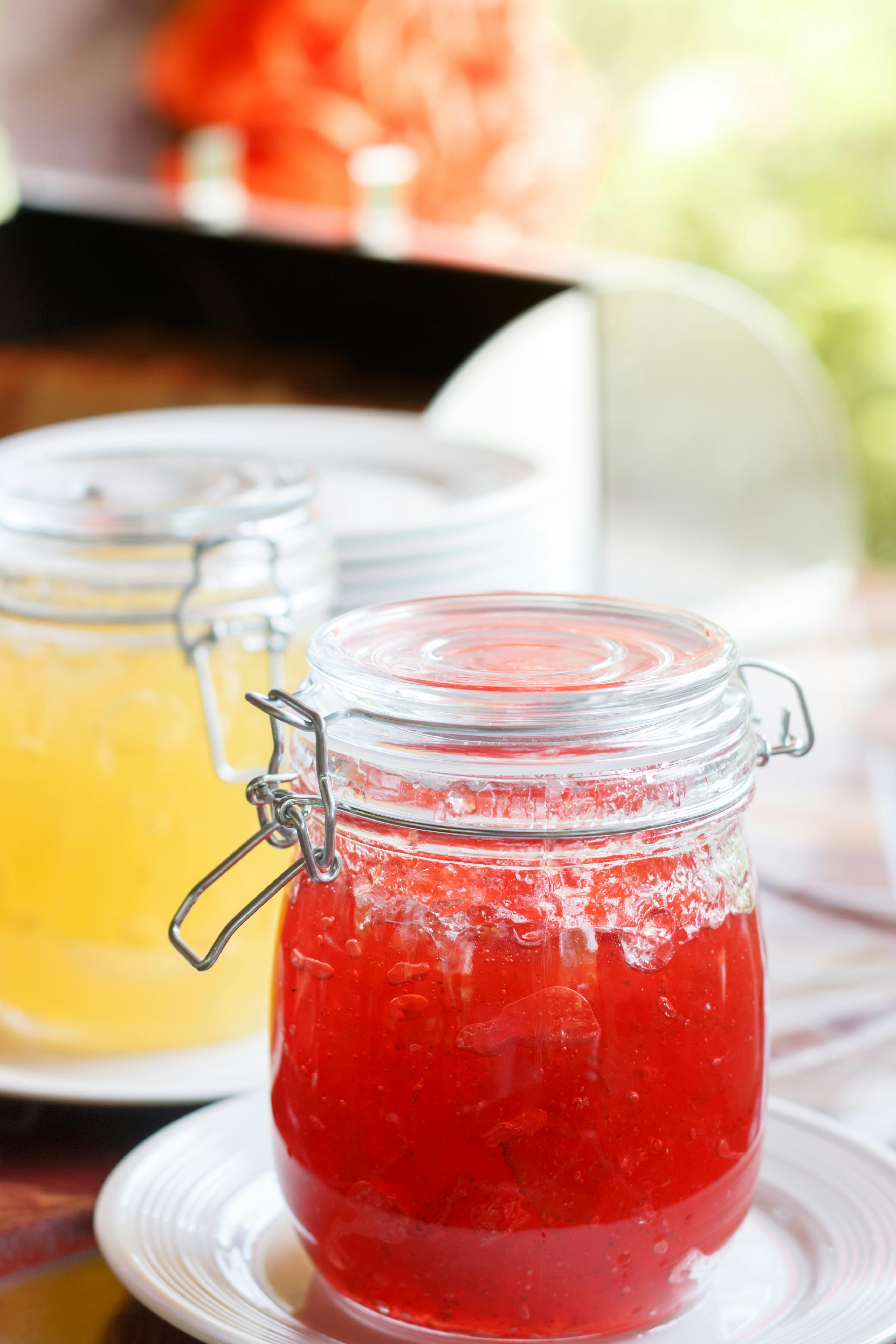 image of clear jars with preserve